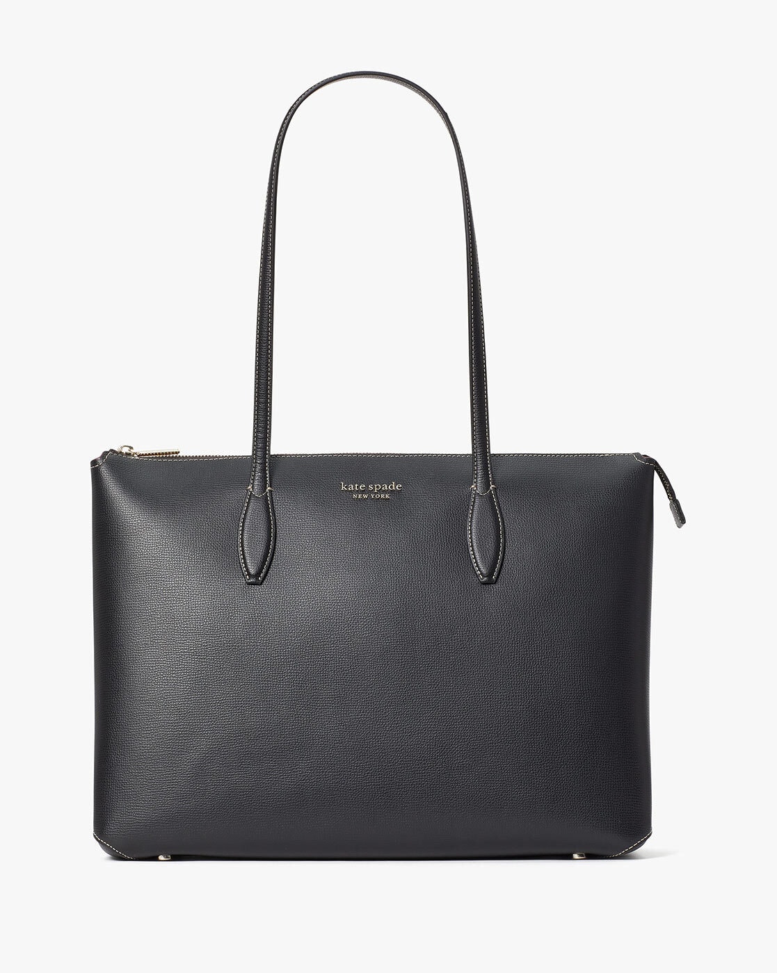 KATE SPADE All Day Crossgrain Leather Zip-Top Tote Bag For Women (Black, FS)