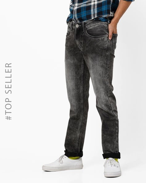 Men Mid-Wash 5-Pocket Straight Fit Jeans