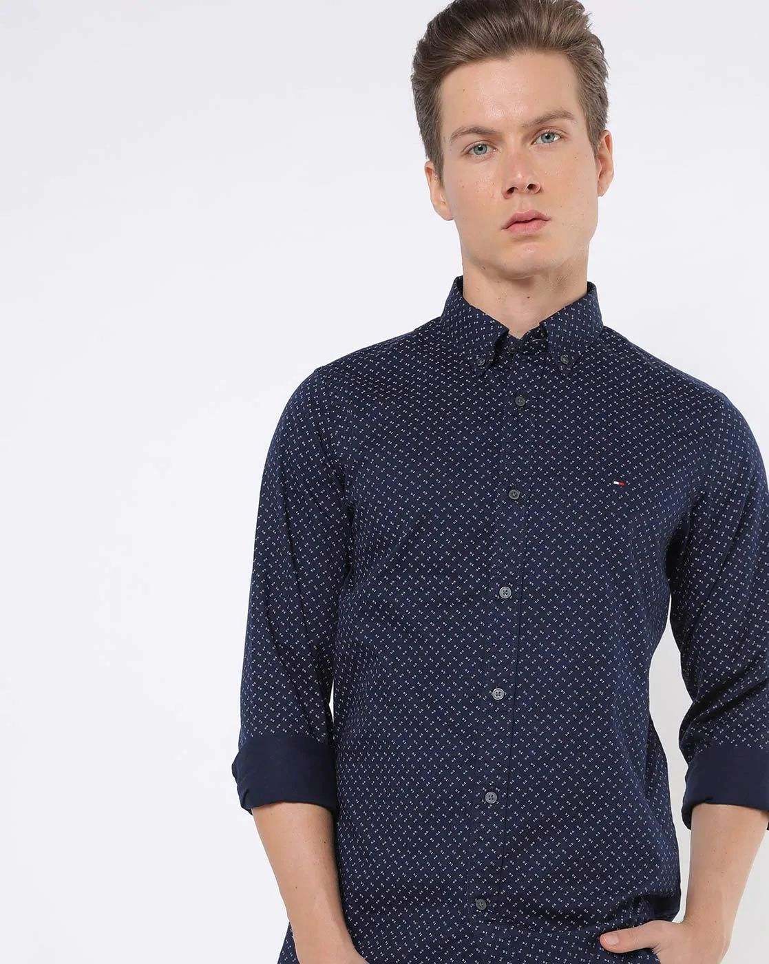 NWT Tommy Hilfiger Men’s Colorblock Button Down Slim Fit Logo Shirt