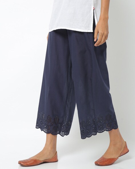 Palazzos with Schiffli Embroidered Hems Price in India