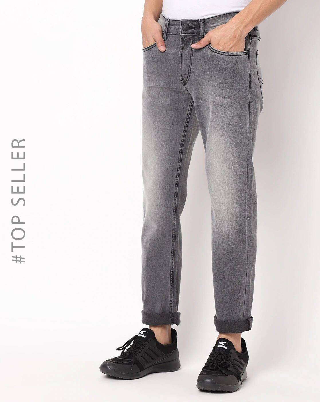 Men Mid-Wash Jeans with Whiskers