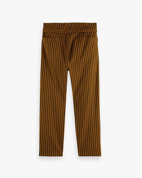 Textured Striped Pants In Dark Brown