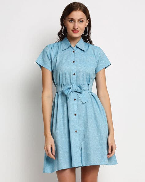 Shirt Dress with Detachable Waist Tie-Up