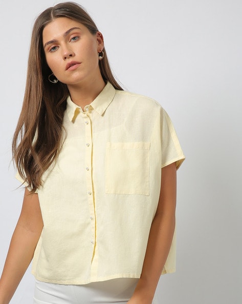 Women Extended-Sleeve Boxy Shirt with Patch Pocket