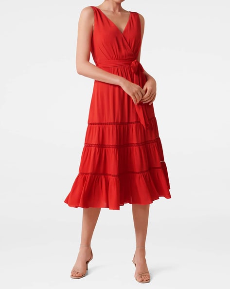 Forever New Capri Strapless Pleat Midi Dress In Red | MYER