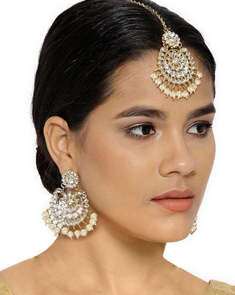 American Diamond elegant Necklace earrings Mangtika Set | Fusion Vogue-sgquangbinhtourist.com.vn