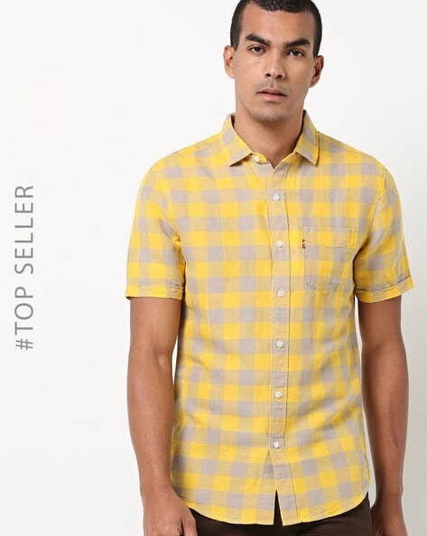 Yellow check hot sale shirt matching pant