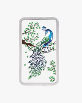 Kundan 50 G (999.9) Silver Peacock Colour Bar