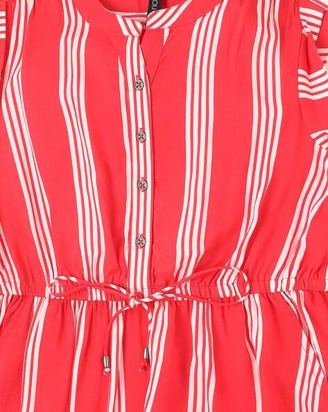 Striped Sleeveless Shift Dress with Tie-Up view 3