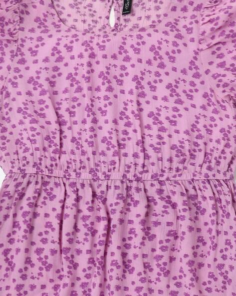 Floral Print Tiered Dress with Puff Sleeves view 3