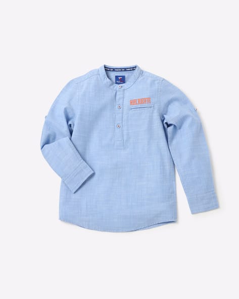 Woven Shirt with Band Collar