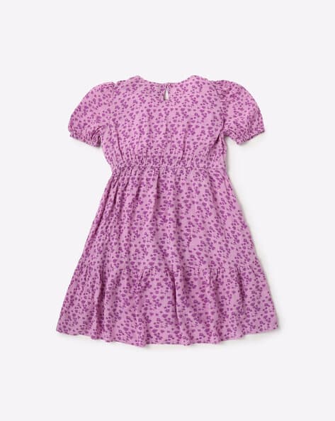 Floral Print Tiered Dress with Puff Sleeves view 2
