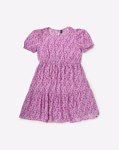 Floral Print Tiered Dress with Puff Sleeves