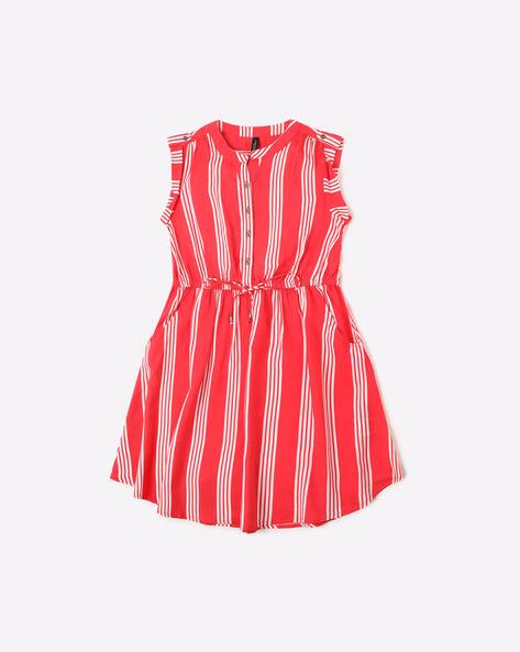 Striped Sleeveless Shift Dress with Tie-Up