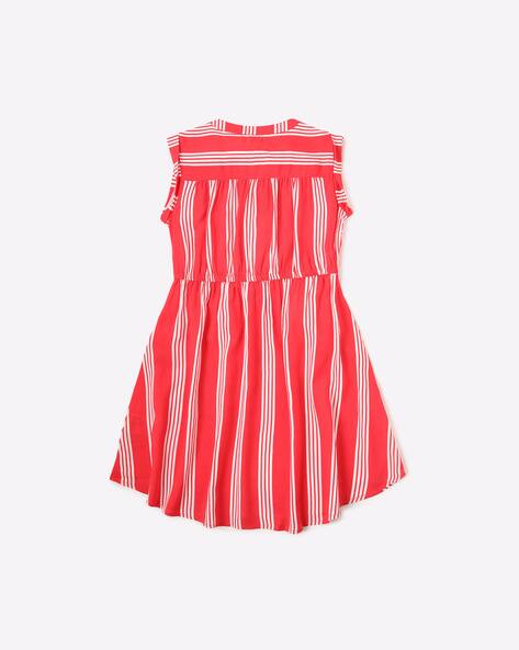 Striped Sleeveless Shift Dress with Tie-Up view 2