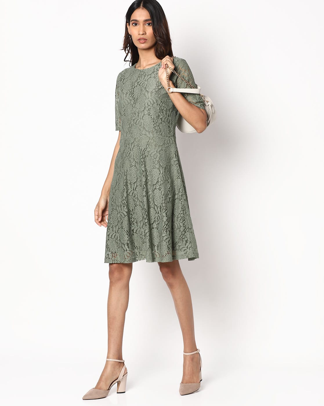 floral lace fit and flare dress