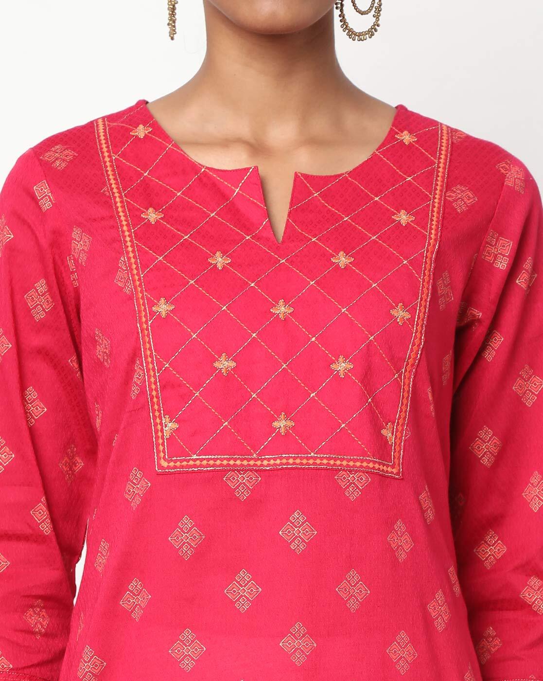 Printed Straight Kurta with Embroidery