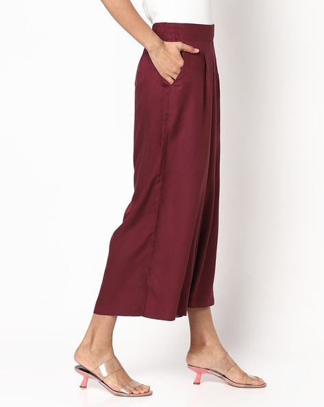 New Womens Culottes Half Elasticated Waist Wide Leg Pants 3/4