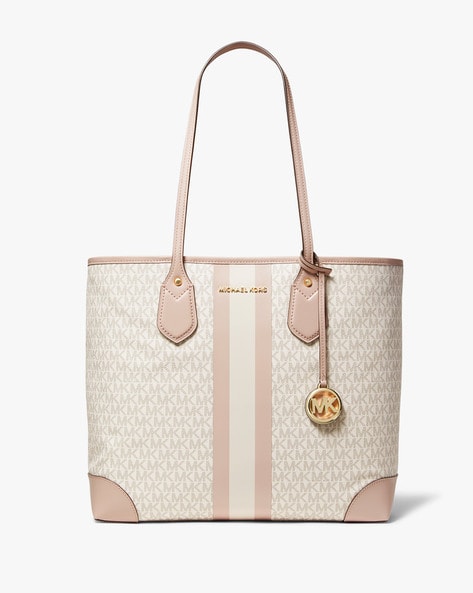Buy Michael Kors Eva Large Logo Stripe Tote Bag | Brown & Pink Color Women  | AJIO LUXE