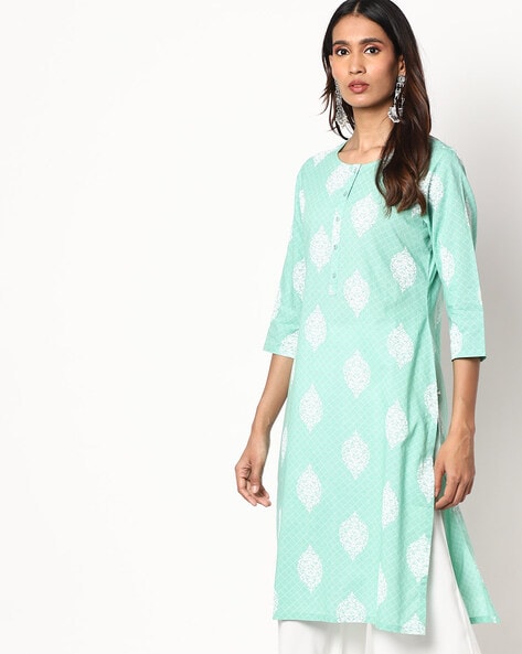 Buy Printed Straight Kurta with High-Low Hemlines Online at Best Prices in  India - JioMart.