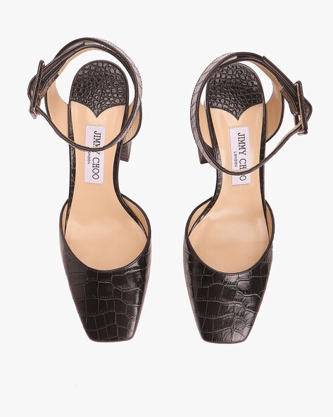 Jinn 85 Croc Embossed Chunky Heeled Sandals