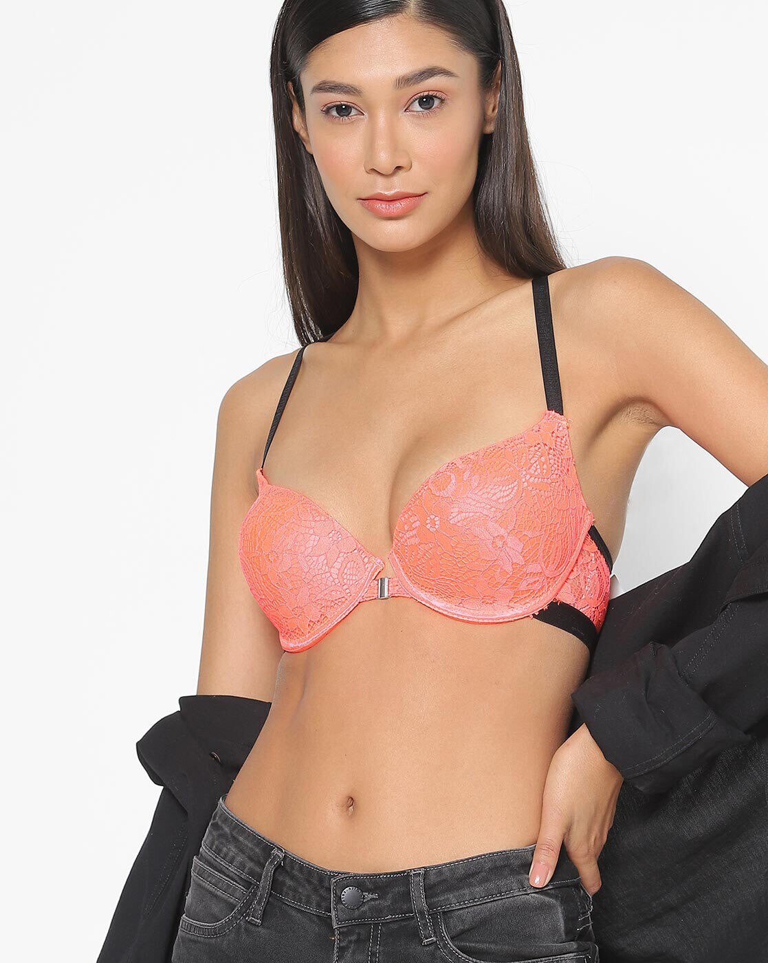 Susie Orange Ochre Wired Satin Trim Everyday Pushup Bra