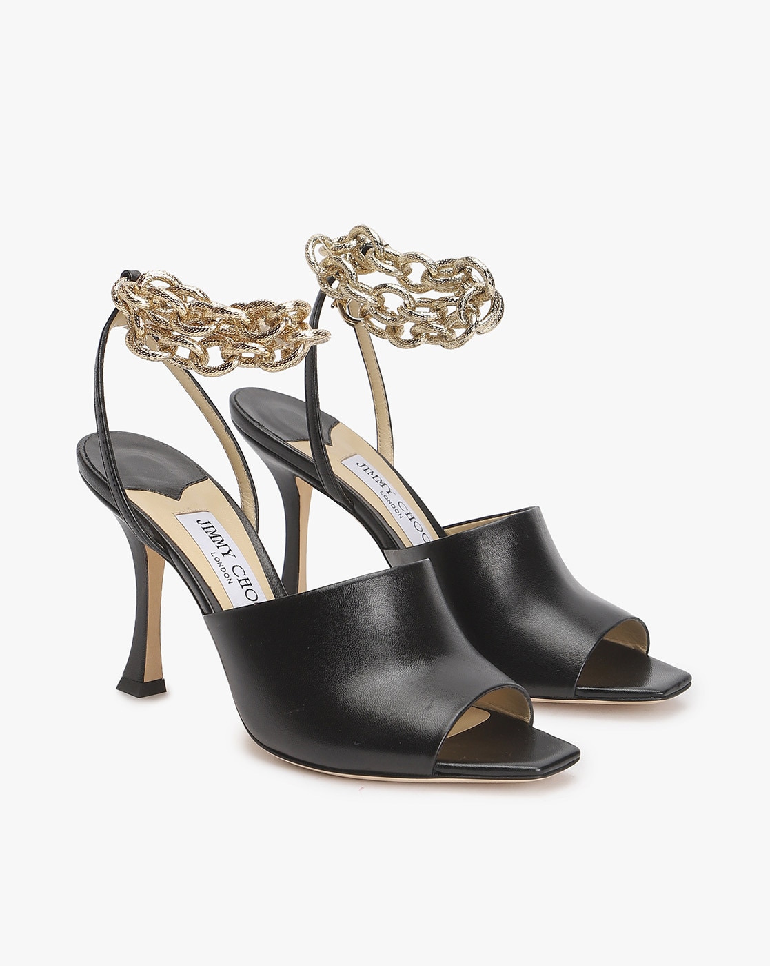 BEBO Black Heels with Gold Chain Detailing Size 5... - Depop