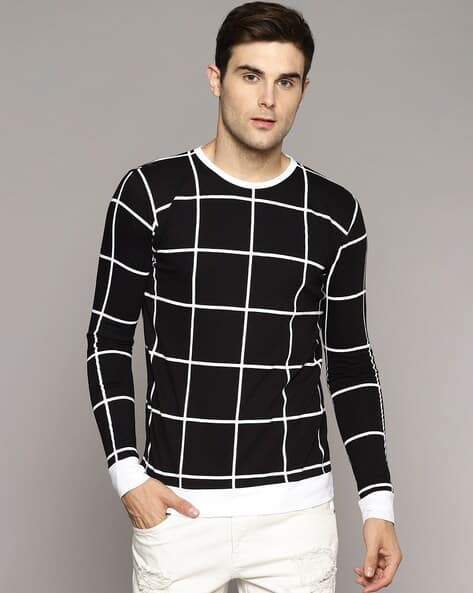 Black and white checks t shirt Clearance
