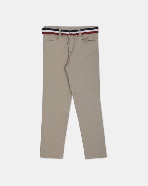 Flat- Front Trousers with Striped Belt