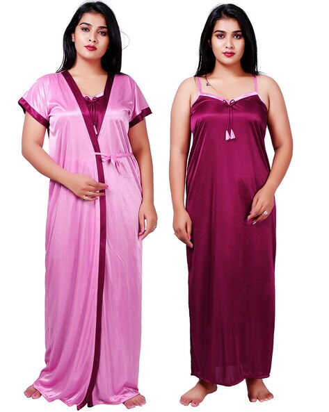 Embroidered Georgette Red Nightdress With Robe Set, Sleeveless at Rs  200/piece in New Delhi