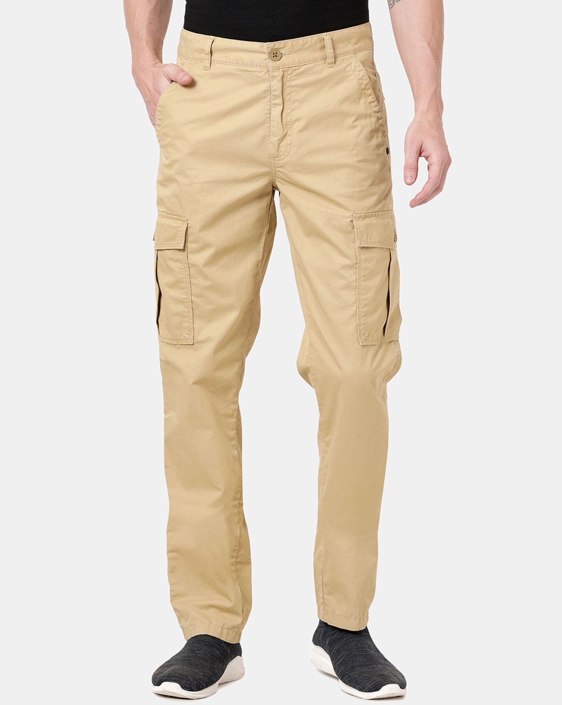 Buy T Base Men Black Comfort Regular Fit Solid Cargos  Trousers for Men  5618216  Myntra