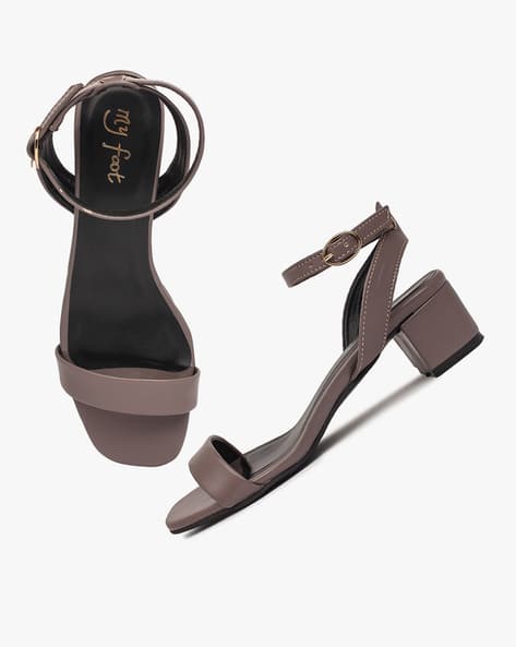 Block Heel Sandals with Ankle Strap