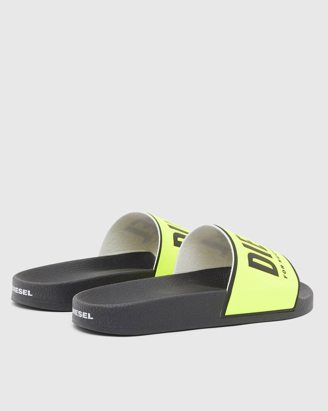 Diesel Neon Yellow and Black Slides Diesel Valla Sa-Valla Mens Yellow Synthetic Slip On Slides  main image 3