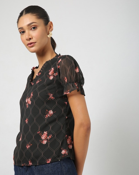 Women Floral Print Puff Sleeved Top