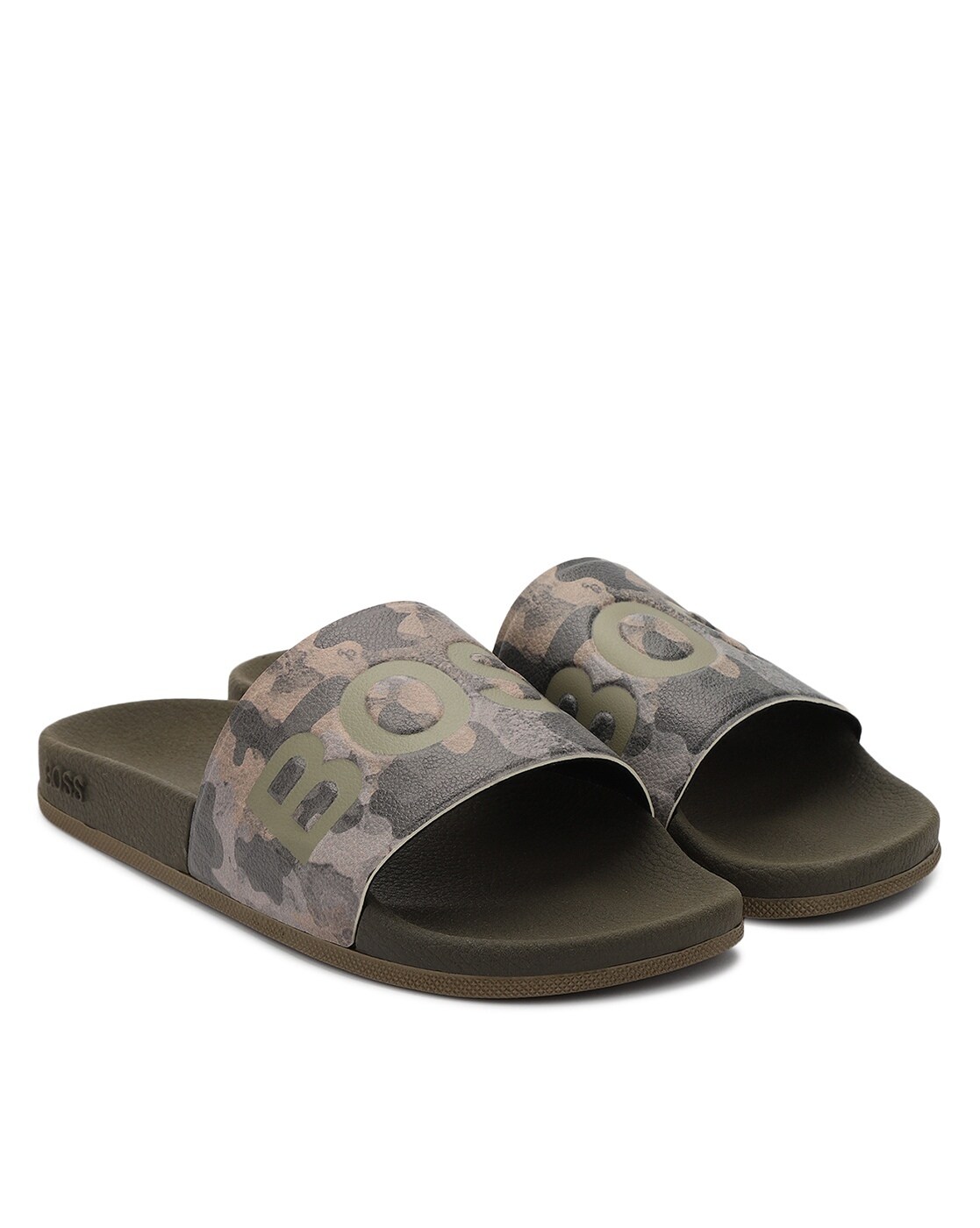 Buy BOSS Open Slide Flip Flops Olive Green Color Men AJIO LUXE