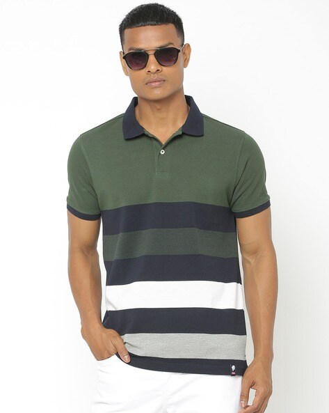 Striped Slim Fit Polo T-shirt with Cutaway Collar