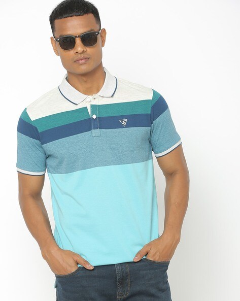 Colourblock Striped Polo T-shirt