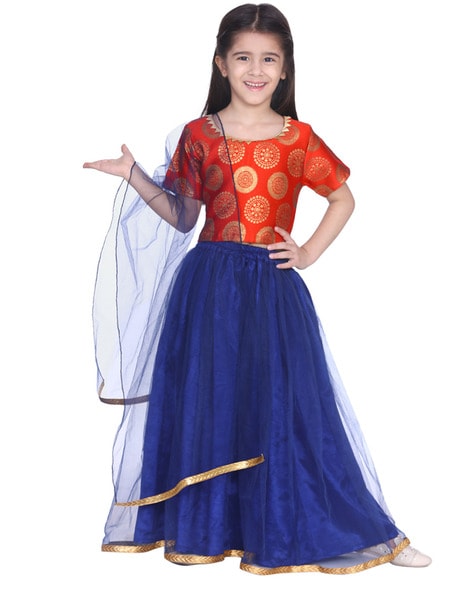 BownBee Girls Yellow & Red Sequinned Ready to Wear Lehenga & Blouse With  Dupatta - Absolutely Desi