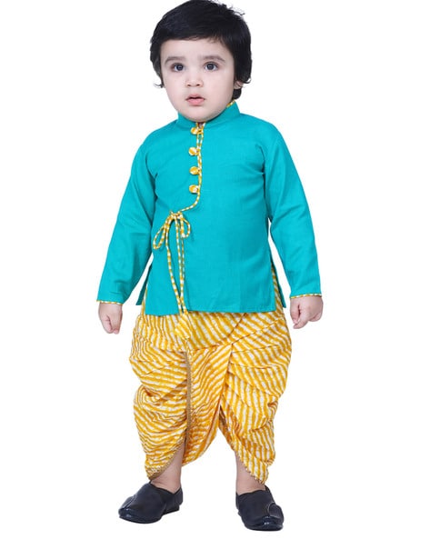 Buy Little Brats Green Horse Motif Kurta And Dhoti Pant Set For Boys Online   Aza Fashions
