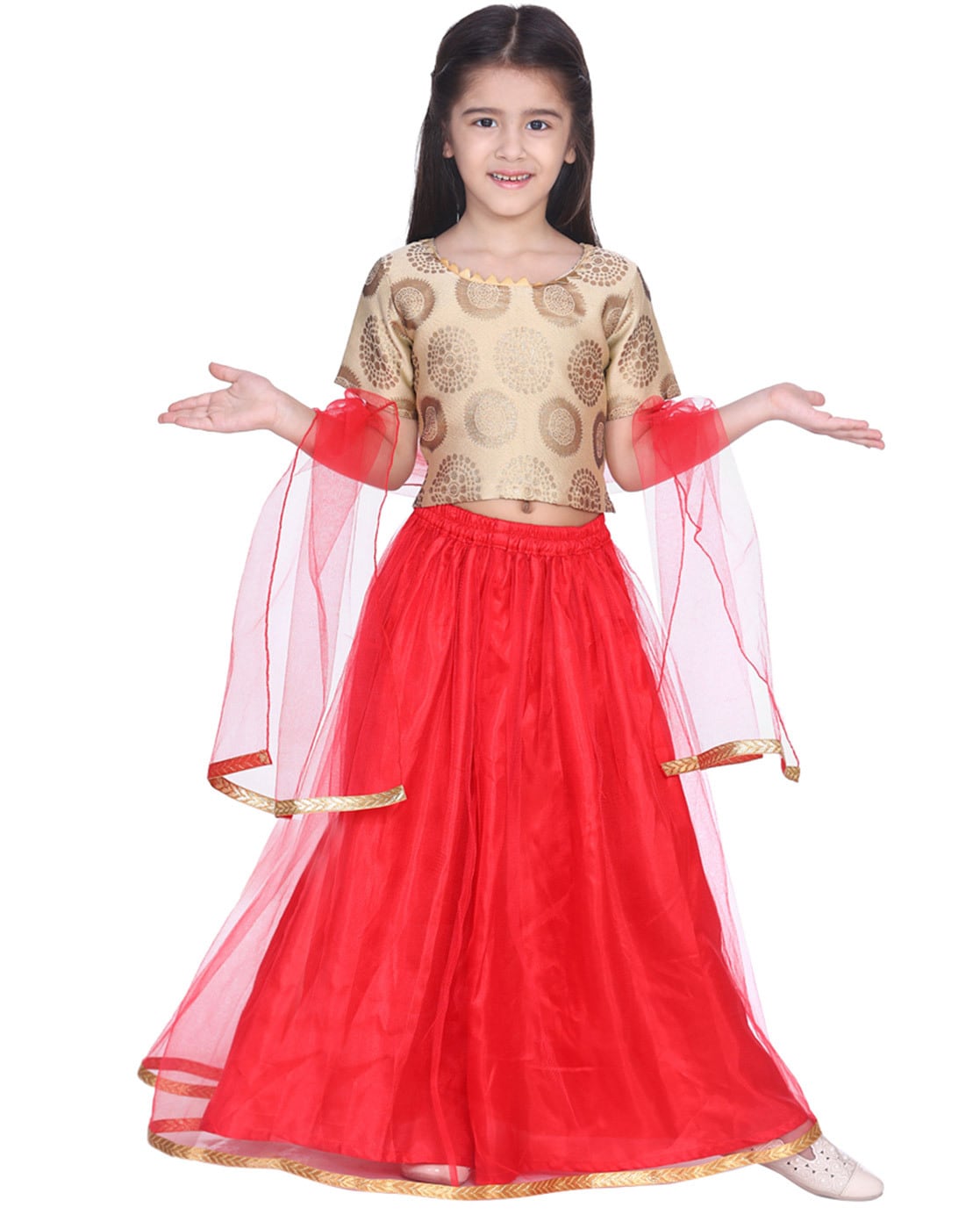 Buy BownBee Girls Ethnic Wear Chanderi Print Choli with Lehenga Blue (Set  of 2) online