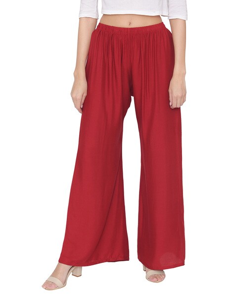 Buy Buynewtrend Lycra Solid Pleated Flared Palazzo Pant for Women