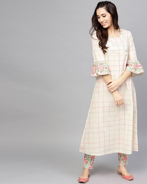 Checked Print A-Line Kurta