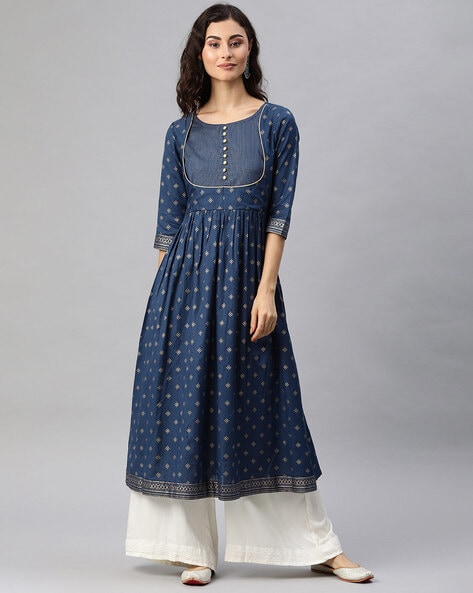 Vishudh women navy hot sale blue printed anarkali kurta