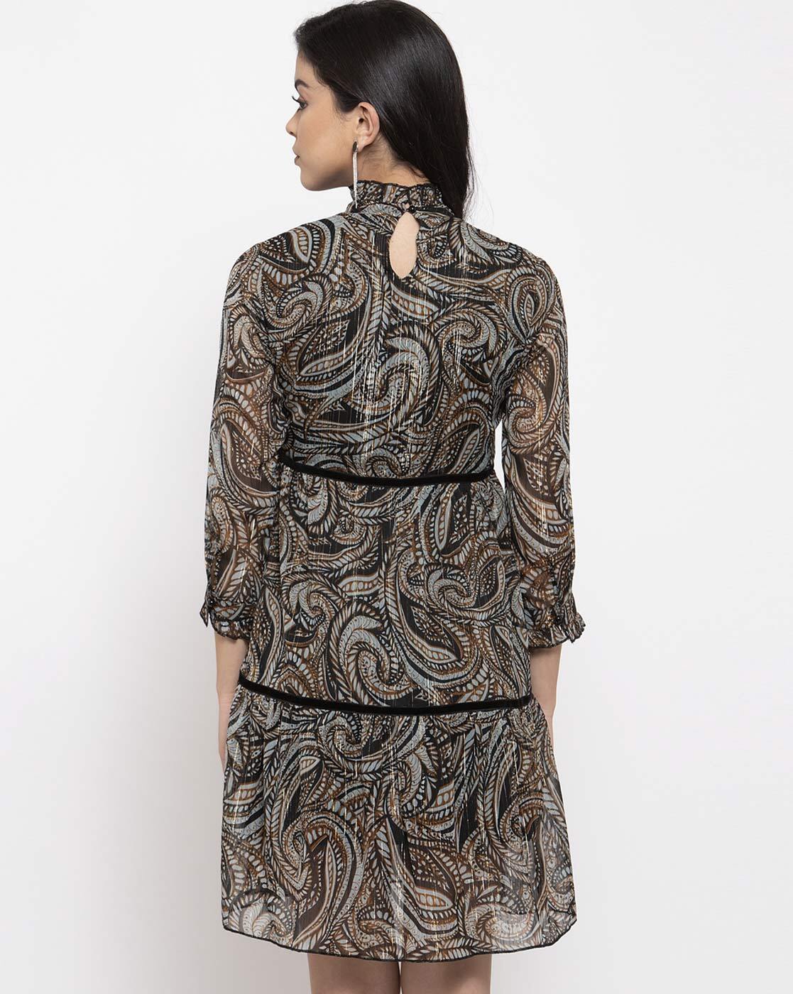 Paisley and Forded Print Dress