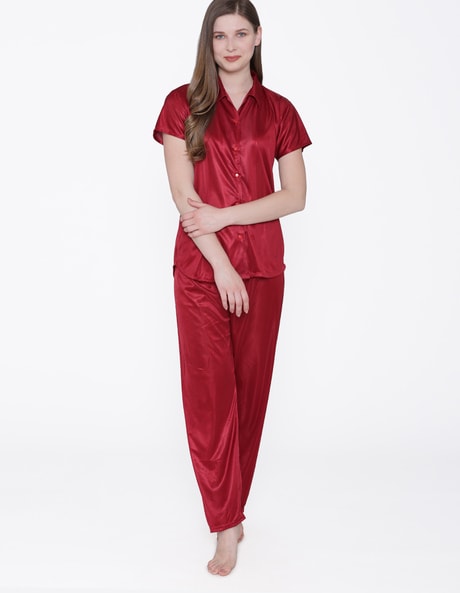 Red silk online pyjamas