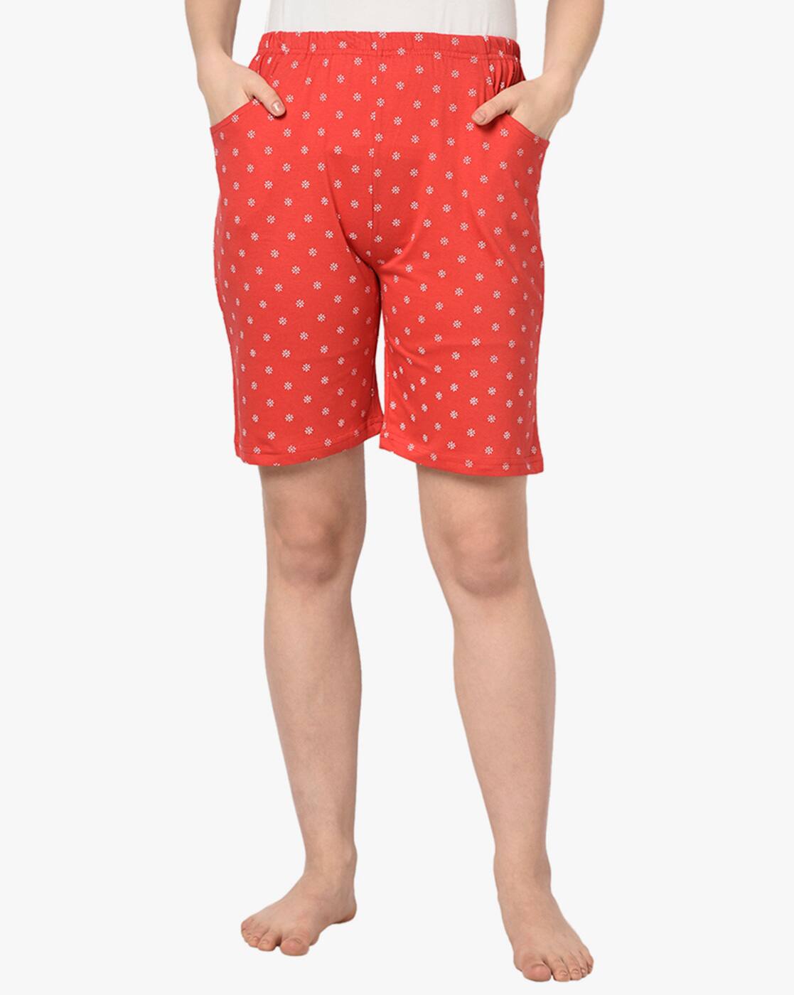 red patterned shorts