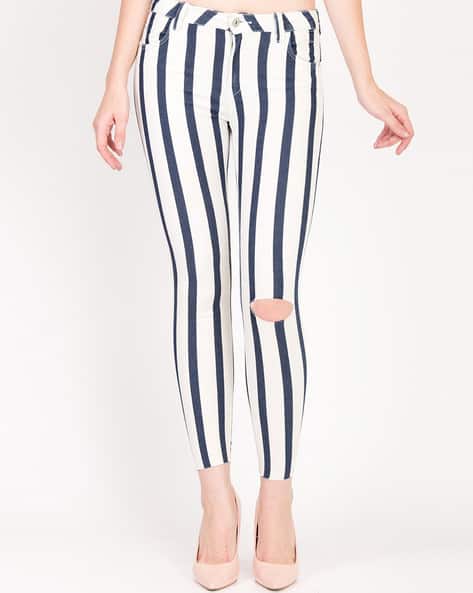 blue striped skinny jeans