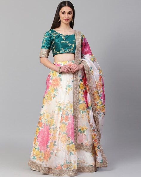 Buy Blue Floral Lehenga Choli with Drape Dupatta Online at Best Price |  Cbazaar