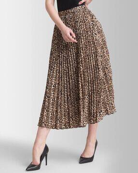 Printed Pleated Flared Skirt