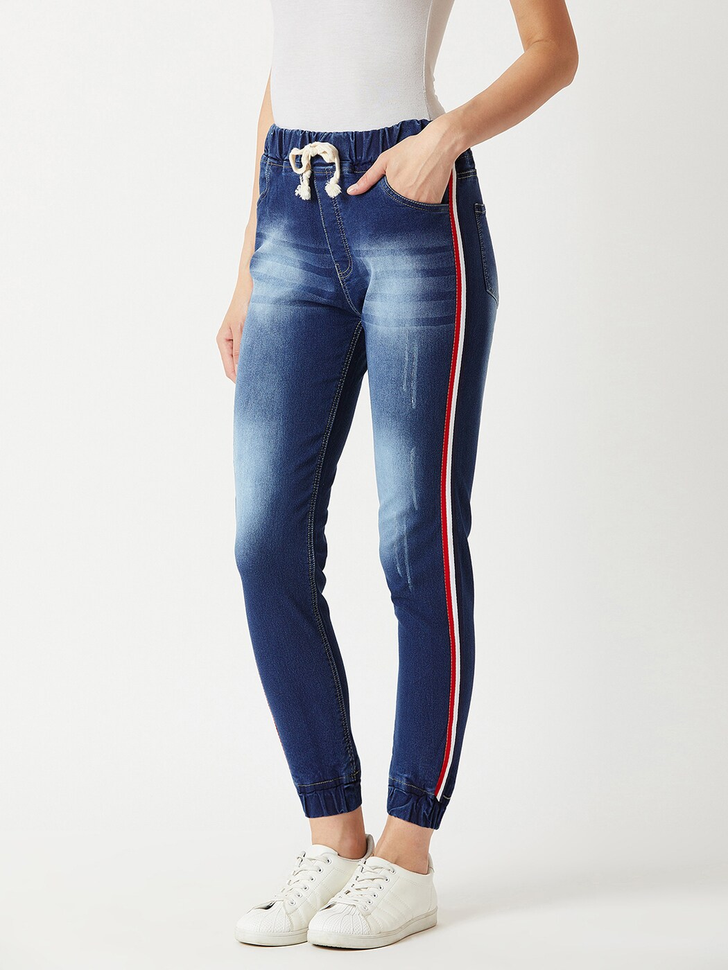 Buy NEXT ONE Slim Fit High Waist Trendy Strip Jeans Blue at Amazon.in